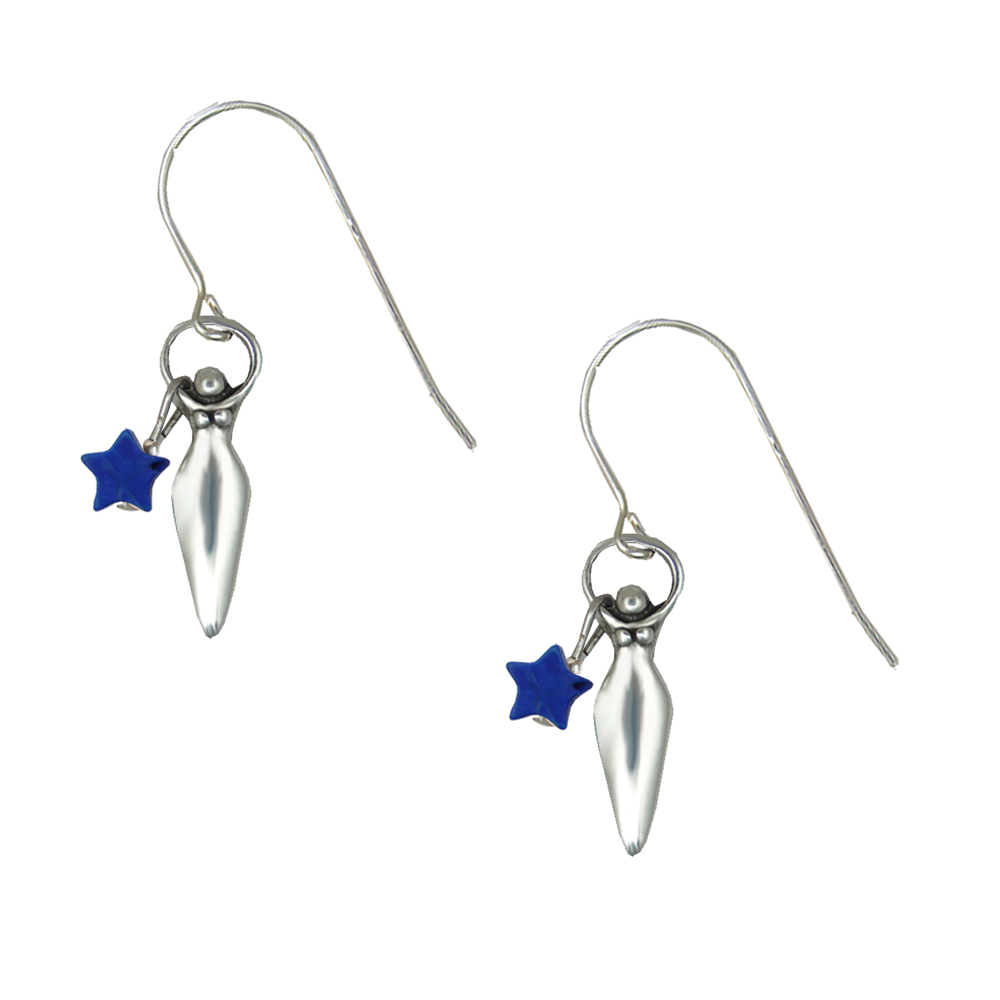 Sterling Silver Little Goddess Drop Dangle Earrings With Blue Star